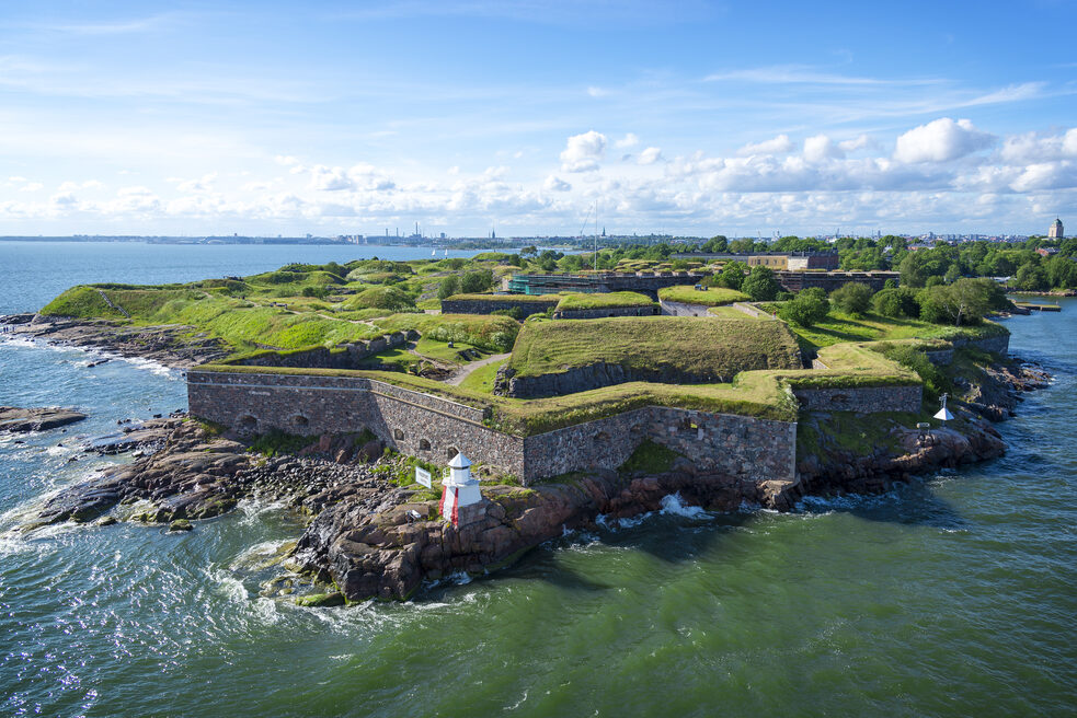 An aerial view of Suomenlinna at Kustaanmiekka.